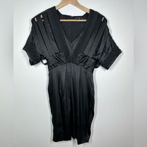 CATHERINE  Deane Black Satin Statement Dress Size XS